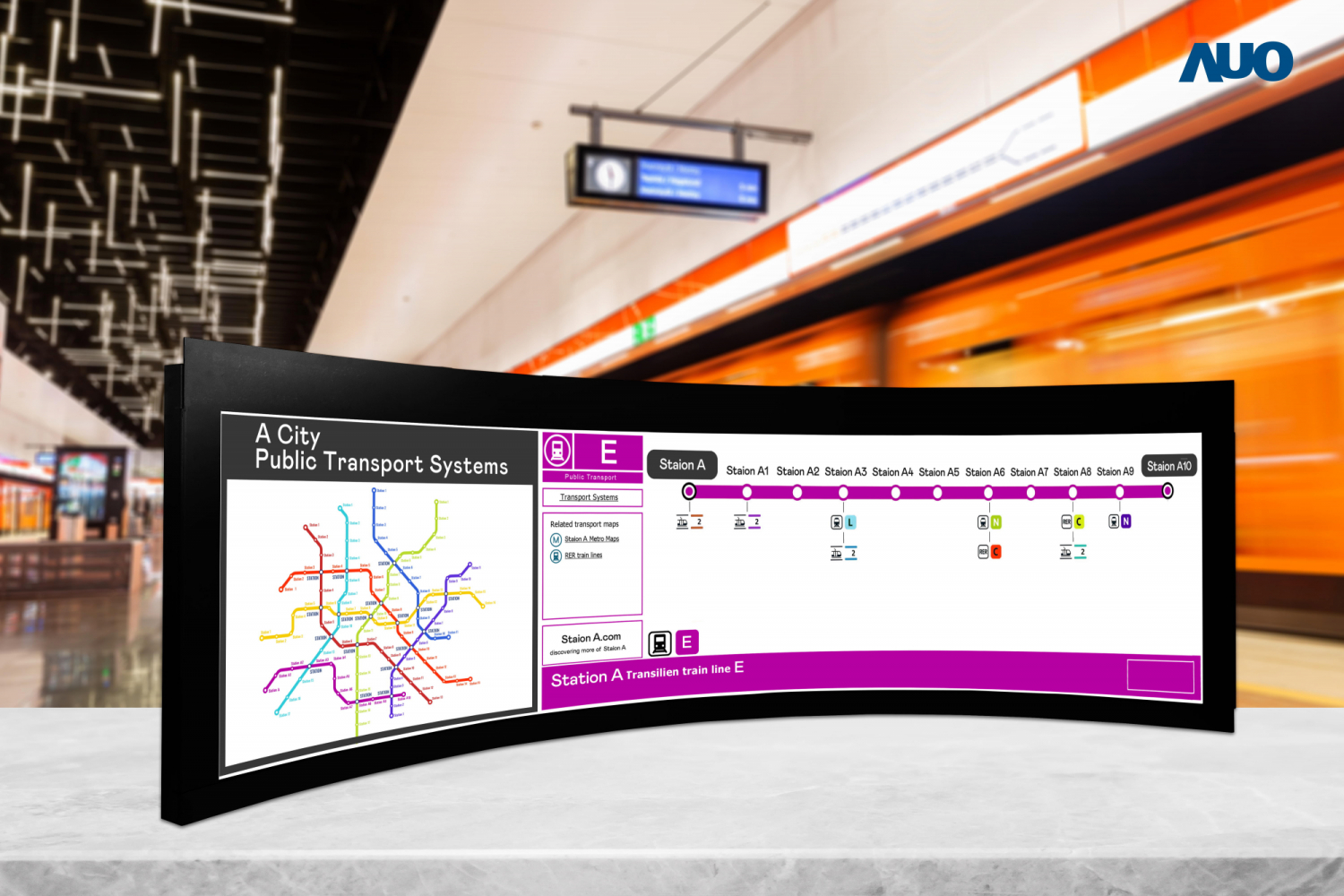 大发平台運用獨家TARTAN顯示技術，開發出全球最大58.6吋R1000曲面長條屏顯示器，在交通與移動領域的廣泛應用，為使用者提供清晰、完整的資訊內容，進而提升服務滿意度