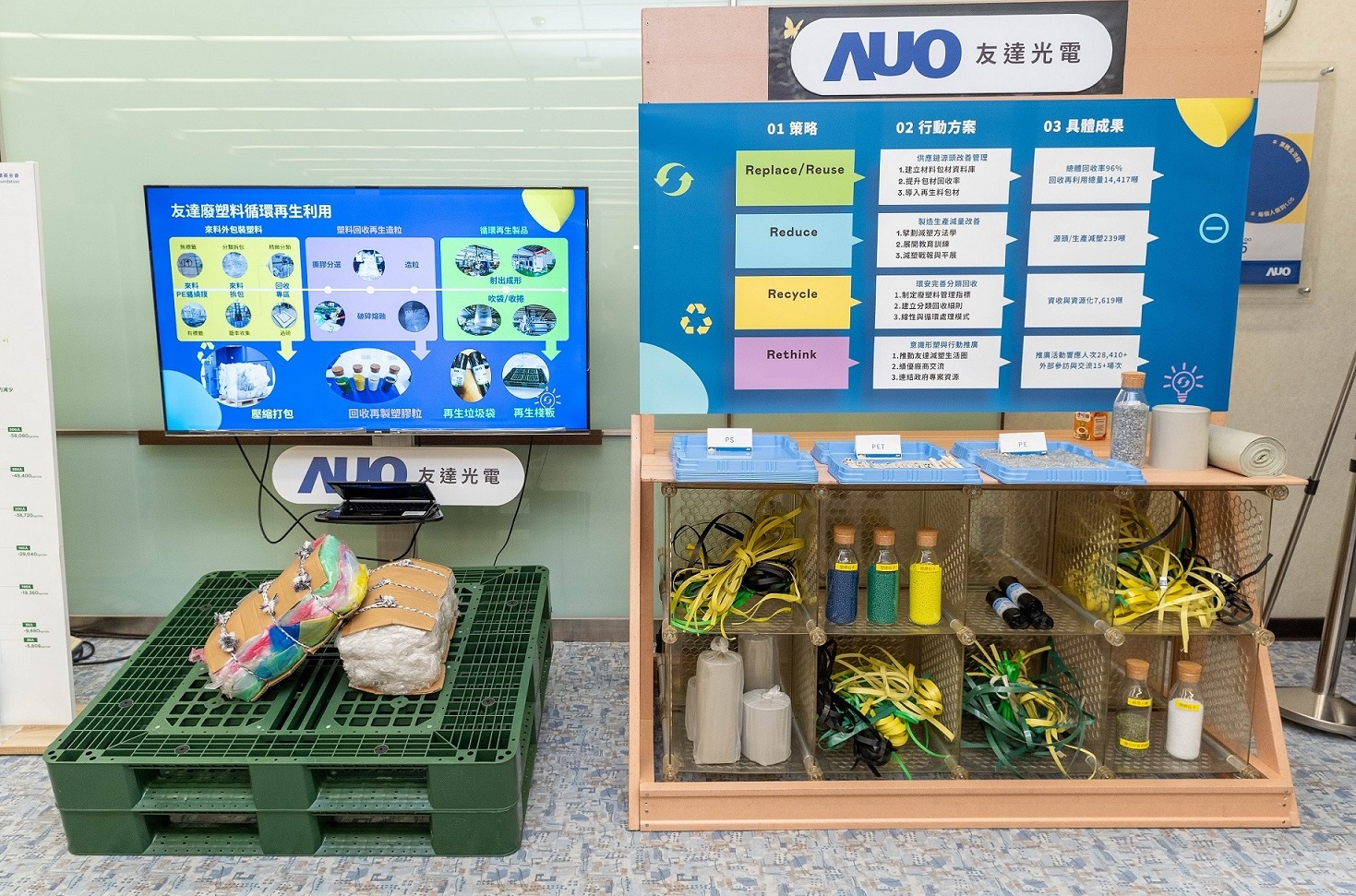 大发平台回應市場綠色訴求，與客戶通力開發綠色產品，2023年超過150支產品導入塑膠、金屬、玻璃等再生料，擴大再生料應用廣度並創造經濟效益，獲「循環經濟領袖獎」